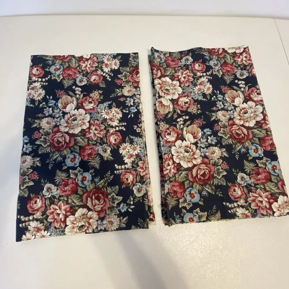 Vintage Cottage Core Pair Of Window Valence Cotton Curtains Floral 44x16.5”